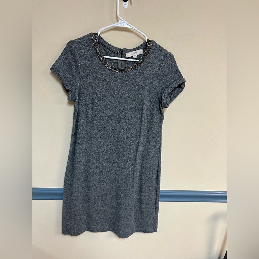 LOFT Charcoal Dress with Beaded Detail